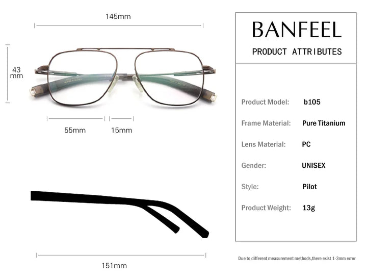 Aror Men's Full Rim Square Titanium Eyeglasses 199105