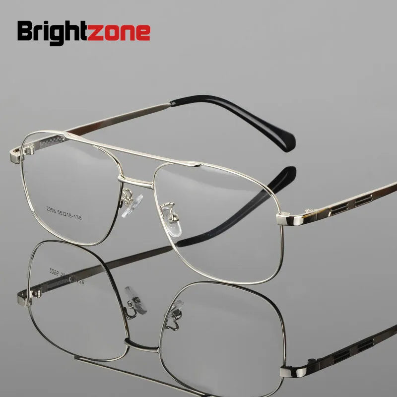 Brightzone Men's Full Rim Square Double Bridge Alloy Eyeglasses 71483 Full Rim Brightzone Silver