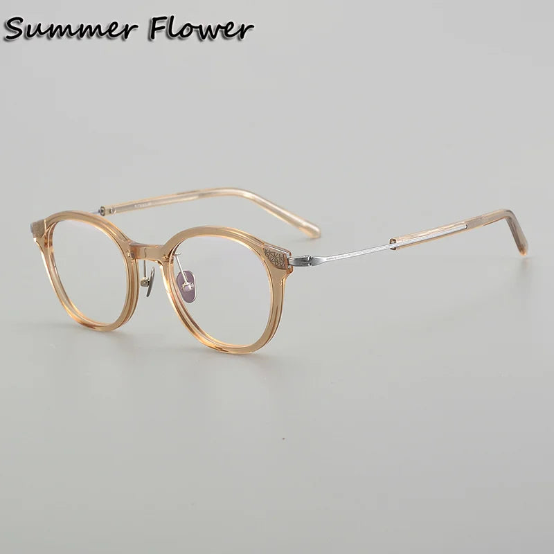 Summer Flower Unisex Full Rim Round Acetate Titanium Eyeglasses 611013