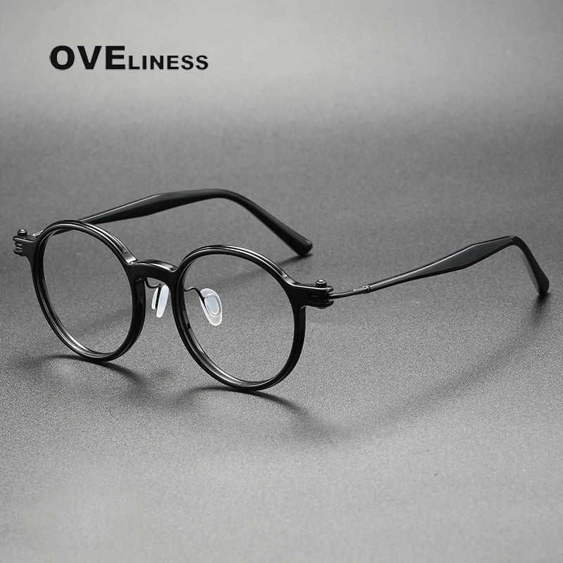 Oveliness Unisex Full Rim Round Acetate Titanium Eyeglasses 395886