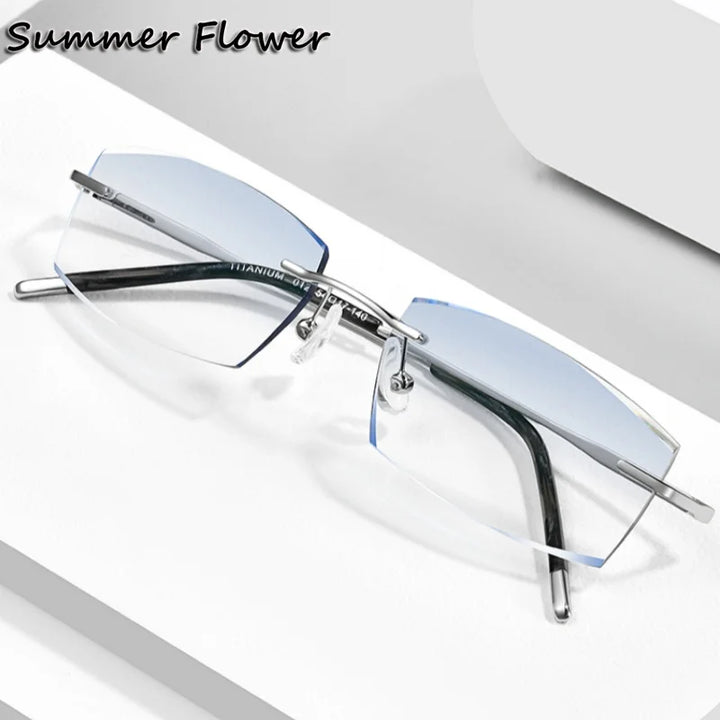 Summer Flower Men's Rimless Square Titanium Eyeglasses 369012