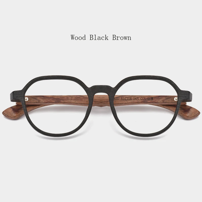 Hdcrafter Unisex Full Rim Flat Top Square Wood Acetate Eyeglasses 7592 Full Rim Hdcrafter Eyeglasses Wood-Black