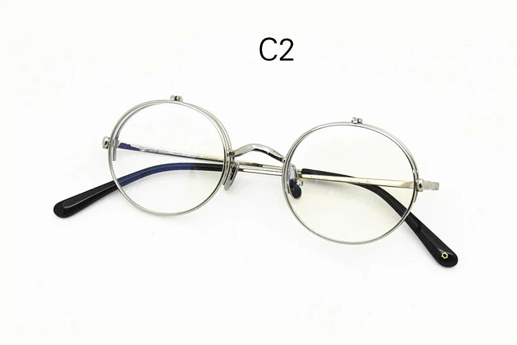 Yujo Unisex Semi Rim Round Oval Titanium Flip Up Reading Glasses 4545 Reading Glasses Yujo +400 C2 CHINA