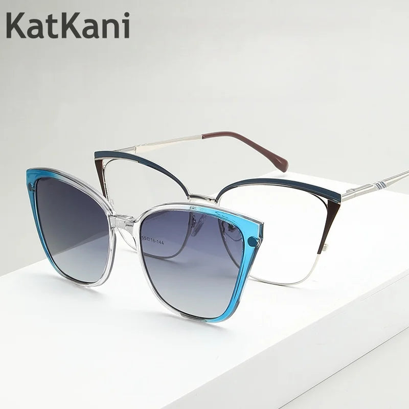 KatKani Womens Full Rim Cat Eye Aloy Eyeglasses With Clip On Sunglasses 2256 Clip On Sunglasses KatKani Eyeglasses   