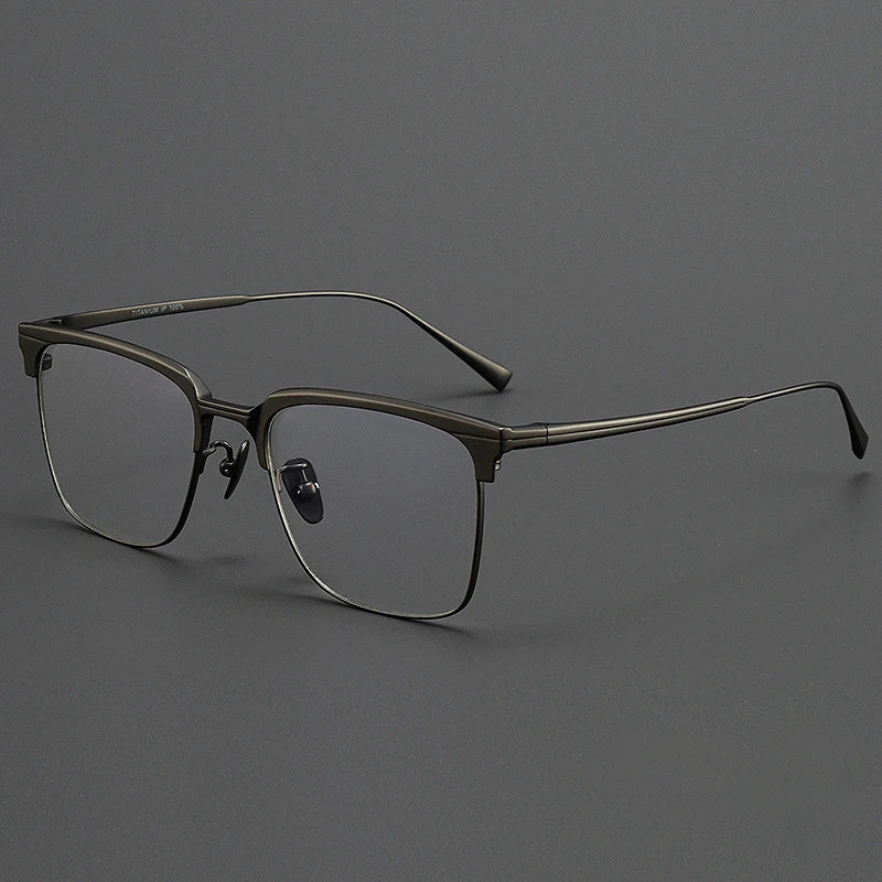 KatKani Men's Full Rim Square Titanium Acetate Eyeglasses 19053 Full Rim KatKani Eyeglasses Gun  