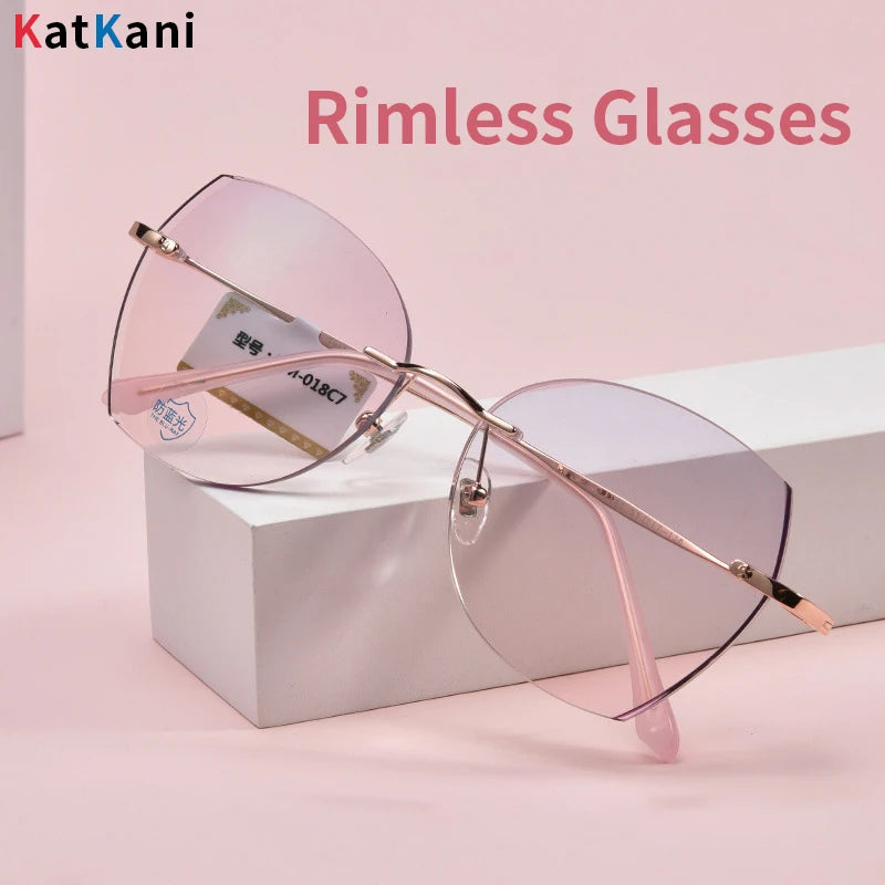 KatKani Women's Rimless Polygonal Titanium Eyeglasses 30183 Rimless KatKani Eyeglasses   