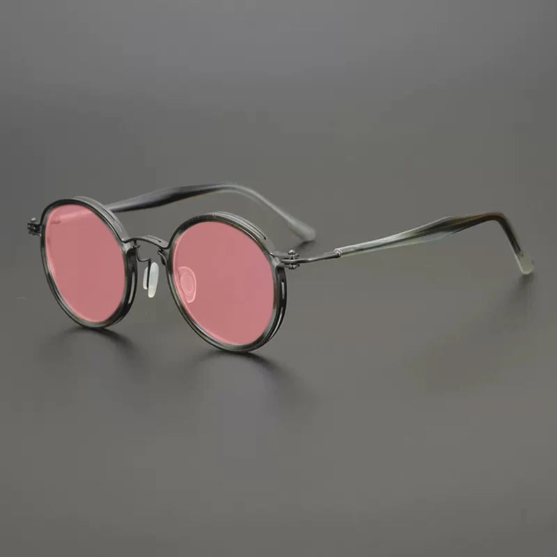 Gatenac Unisex Full Rim Round Polarized Acetate Titanium Sunglasses Mo10  FuzWeb  Stripe Pink  