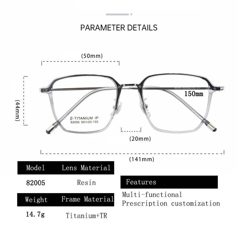 Kocolior Unisex Full Rim Polygon Titanium Photochromic Reading Glasses 82005