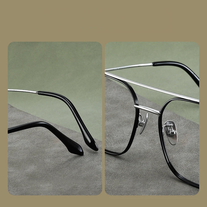 Bclear Men's Full Rim Square Double Bridge Titanium Eyeglasses 86691 Full Rim Bclear   