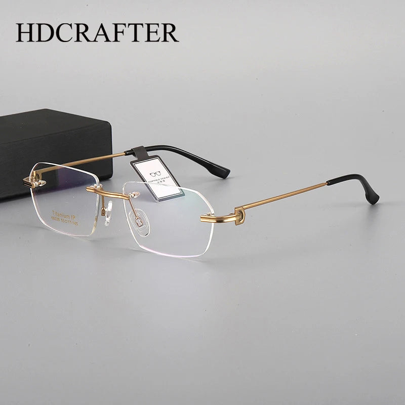 Hdcrafter Unisex Rimless Square Titanium Eyeglasses 68028 Rimless Hdcrafter Eyeglasses   