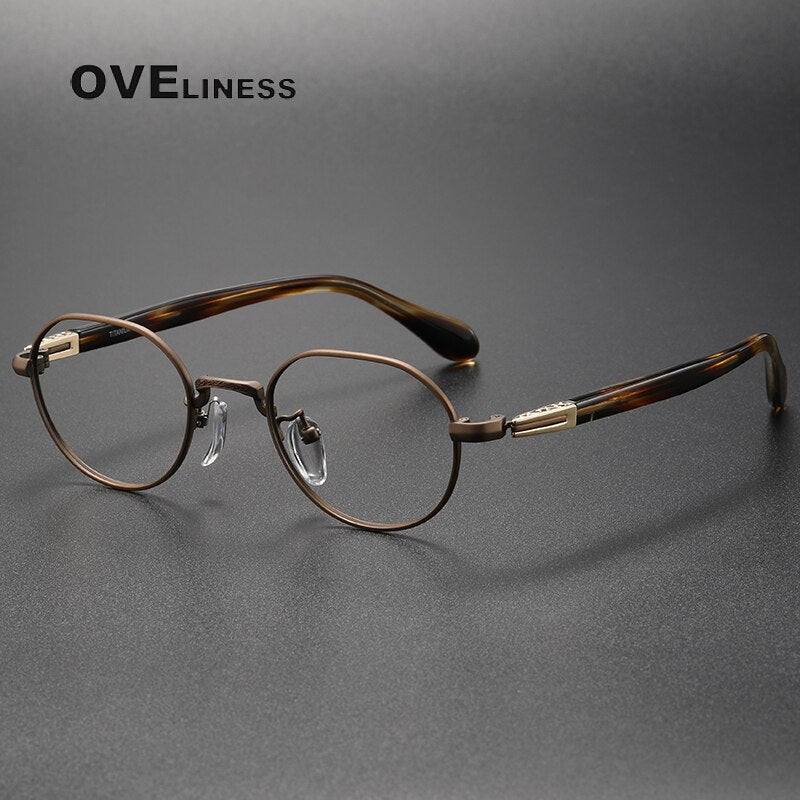 Oveliness Unisex Full Rim Square Acetate Titanium Eyeglasses Ks140 Full Rim Oveliness bronze  