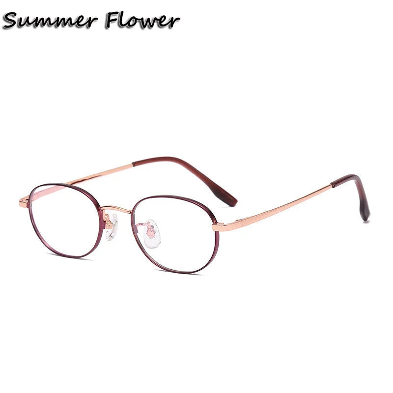 Summer Flower Women's Full Rim Flat Bottom Oval Titanium Eyeglasses 98223 Full Rim Summer Flower Red-Rose Gold