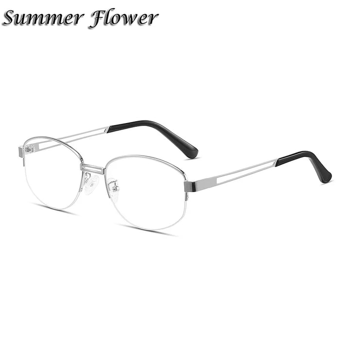 Summer Flower Unisex Semi Rim Oval Titanium Eyeglasses 202406 Semi Rim Summer Flower Silver