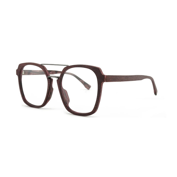 Hdcrafter Unisex Full Rim Square Double Bridge Wood Titanium Eyeglasses 86107