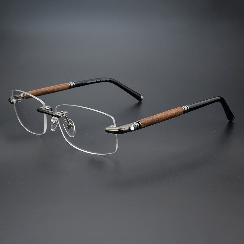 Hdcrafter Men's Rimless Square Wood Titanium Eyeglasses Mb491 Rimless Hdcrafter Eyeglasses Gray  
