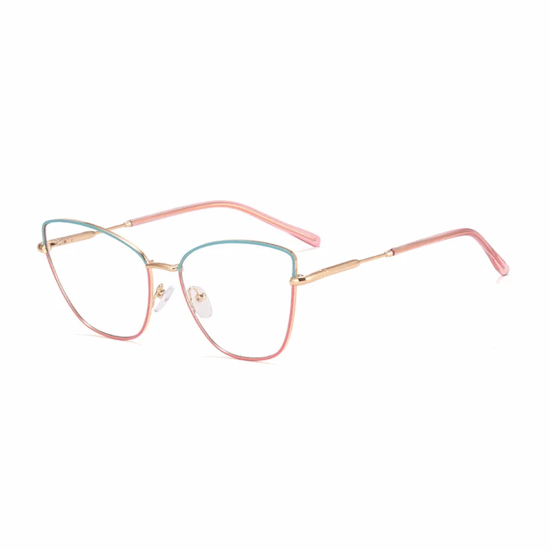 Ralferty Women's Full Rim Square Cat Eye Alloy Eyeglasses R95830 Full Rim Ralferty C6 Blue Pink CHINA 