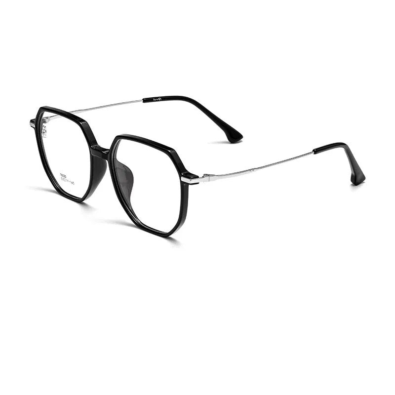 Yimaruili Unisex Full Rim Polygon Tr 90 Alloy Eyeglasses 16523b Full Rim Yimaruili Eyeglasses Black Silver  