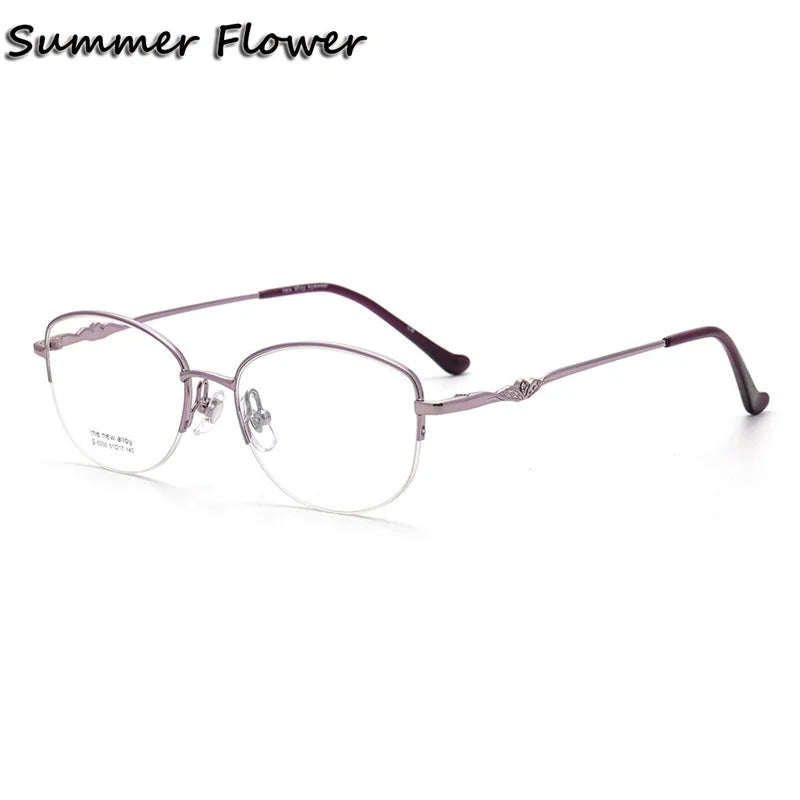 Summer Flower Women's Semi Rim Oval Square Alloy Eyeglasses 85330 Semi Rim Summer Flower Purple