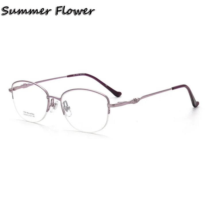 Summer Flower Women's Semi Rim Oval Square Alloy Eyeglasses 85330 Semi Rim Summer Flower Purple