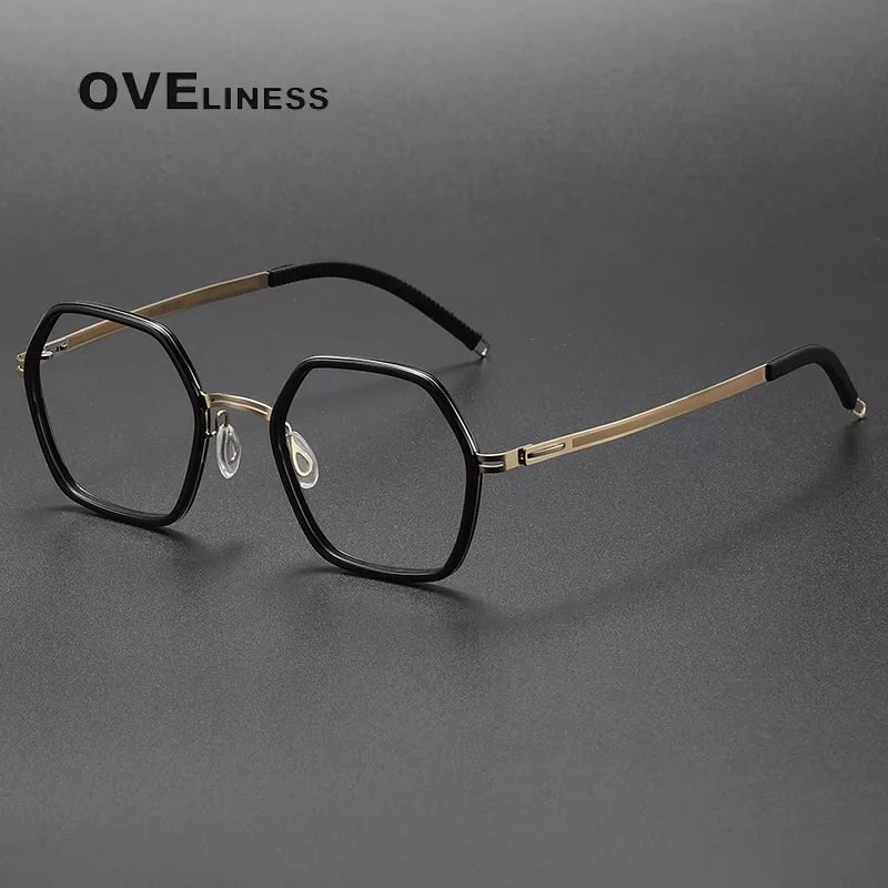 Oveliness Women's Full Rim Polygon Acetate Titanium Eyeglasses 84522 Full Rim Oveliness black gold