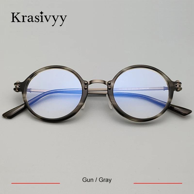 Krasivyy Unisex Full Rim Round Titanium Acetate Eyeglasses 45866 Full Rim Krasivyy Gun Gray