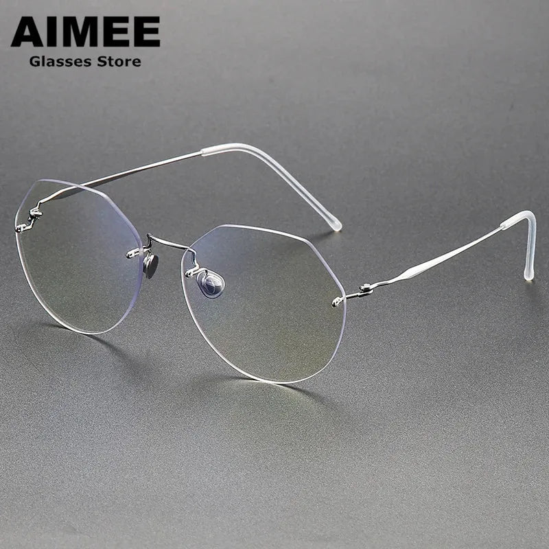 Aimee Women's Rimless Flat Top Round Titanium Eyeglasses 2431 Rimless Aimee Silver  