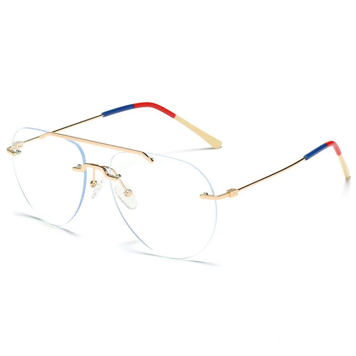 Cubojue Unisex Rimless Oval Double Bridge Alloy Eyeglasses 5230 Rimless Cubojue gold  