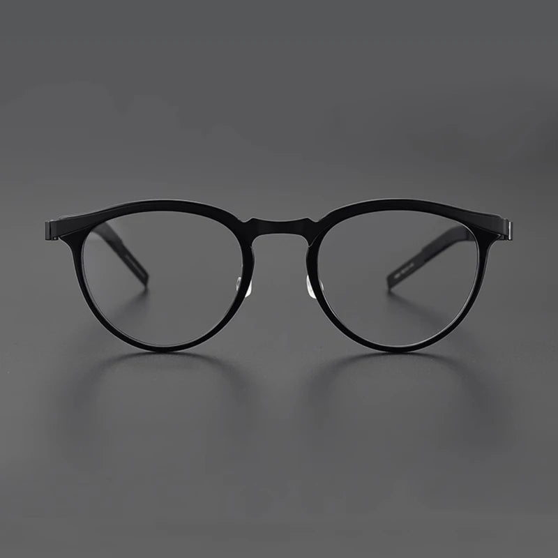Black Mask Unisex Full Rim Round Screwless Titanium Acetate Eyeglasses 9903 Full Rim Black Mask   