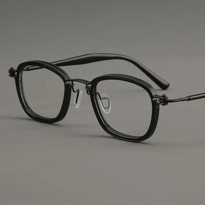 Black Mask Unisex Full Rim Polygon Acetate Titanium Eyeglasses 695861