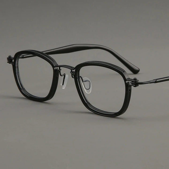 Black Mask Unisex Full Rim Polygon Acetate Titanium Eyeglasses 695861