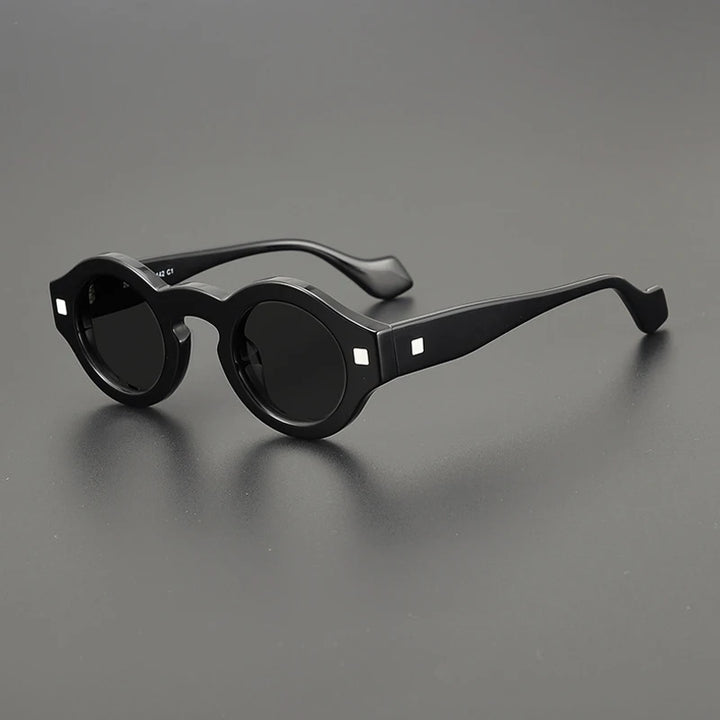Gatenac Unisex Full Rim Round Acetate Polarized Sunglasses M003 Sunglasses Gatenac Black Gray  