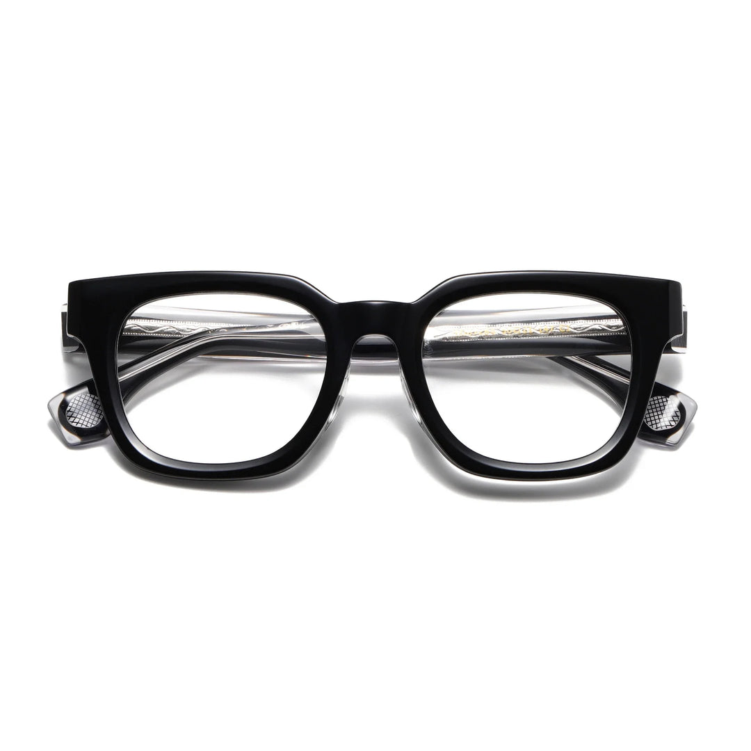 Aror Men's Full Rim Square Brow Line Thick Acetate Eyeglasses 94721 Full Rim Aror black