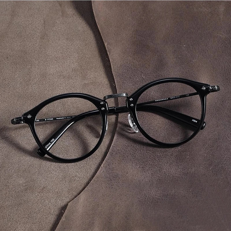 Black Mask Unisex Full Rim Round Titanium Acetate Eyeglasses 84805