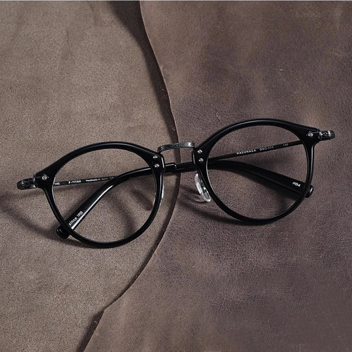 Black Mask Unisex Full Rim Round Titanium Acetate Eyeglasses 84805