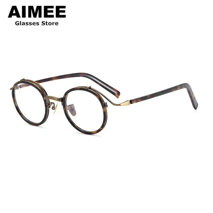 Aimee Men's Full Rim Round Square Titanium Acetate Eyeglasses 12203 Full Rim Aimee   