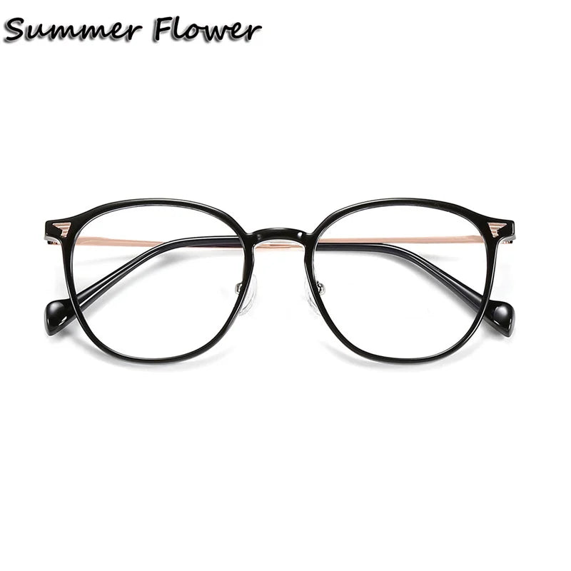 Summer Flower Women's Full Rim Oval Tr 90 Titanium Eyeglasses 801247 Full Rim Summer Flower Black Gold