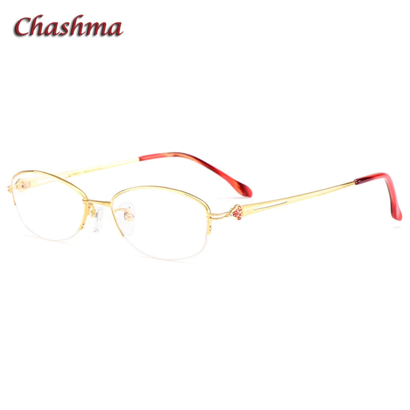 Chashma Ottica Women's Semi Rim Oval Steel Eyeglasses 98316 Semi Rim Chashma Ottica Gold