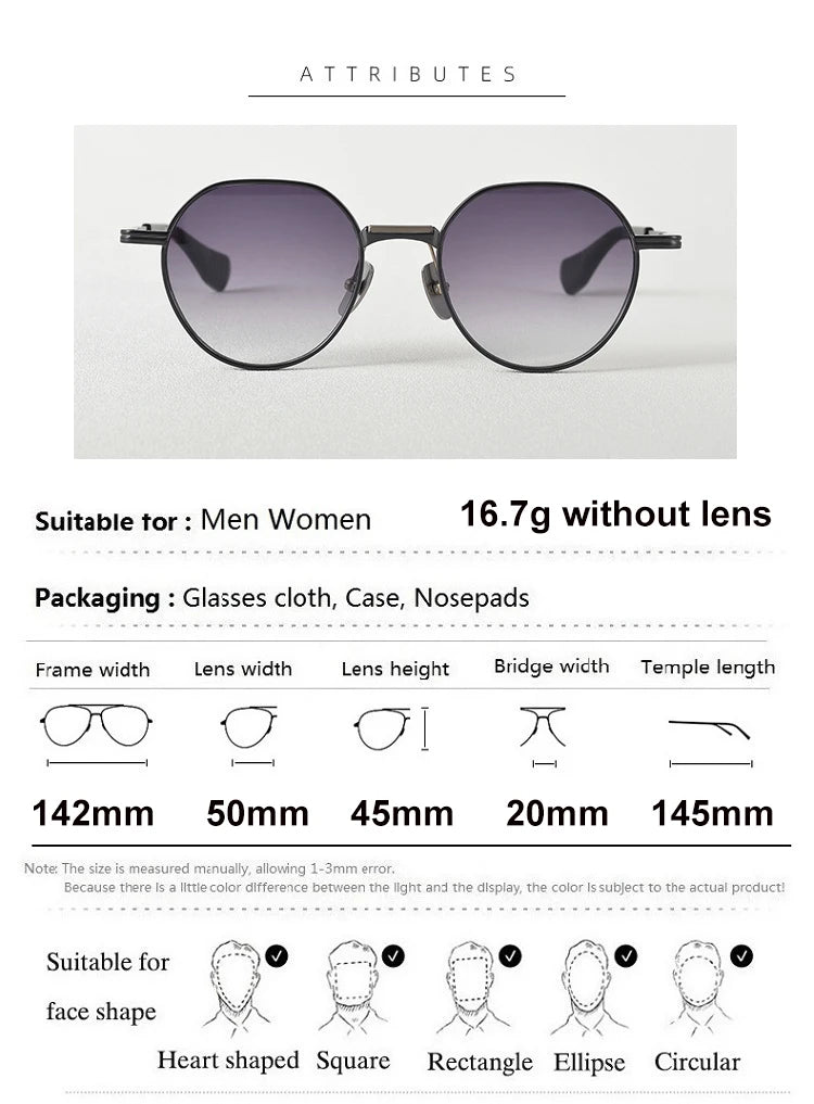 Aimee Unisex Full Rim Flat Top Round Titanium Sunglasses 19150