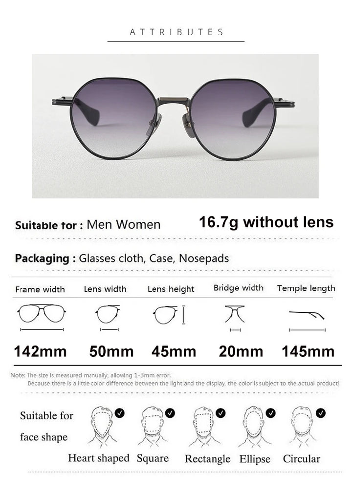 Aimee Unisex Full Rim Flat Top Round Titanium Sunglasses 19150