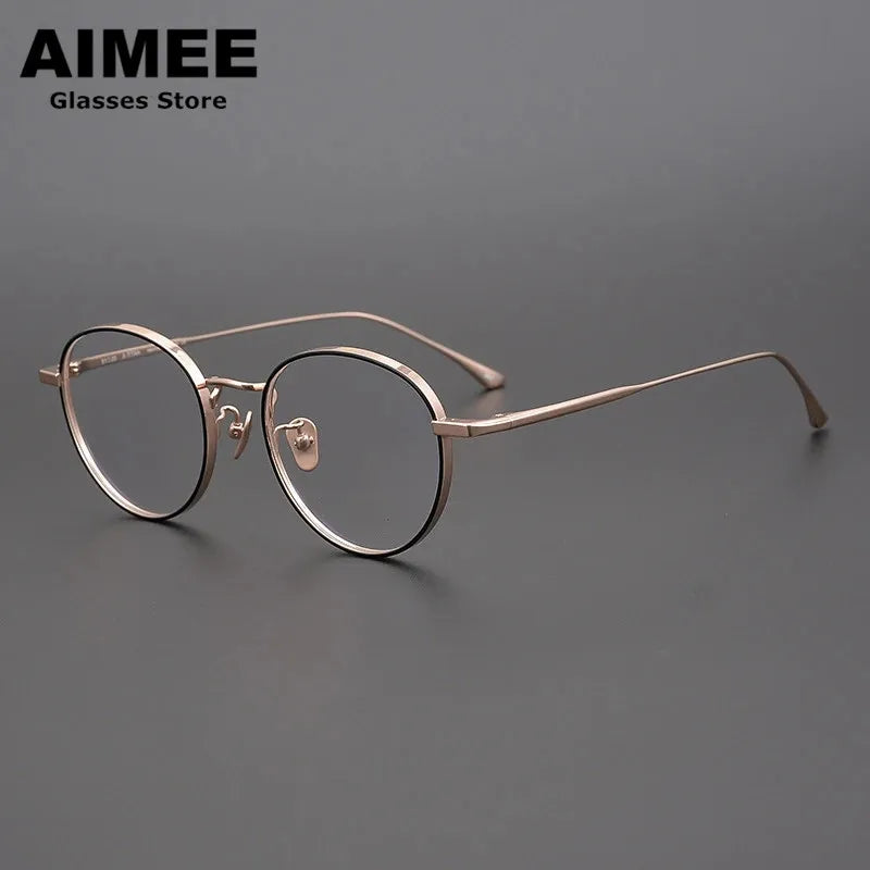 Aimee Unisex Full Rim Round Titanium Eyeglasses 7845 Full Rim Aimee Rose Golden  