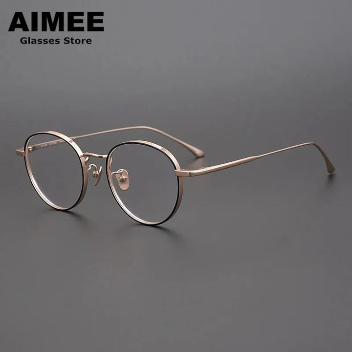 Aimee Unisex Full Rim Round Titanium Eyeglasses 7845 Full Rim Aimee Rose Golden  