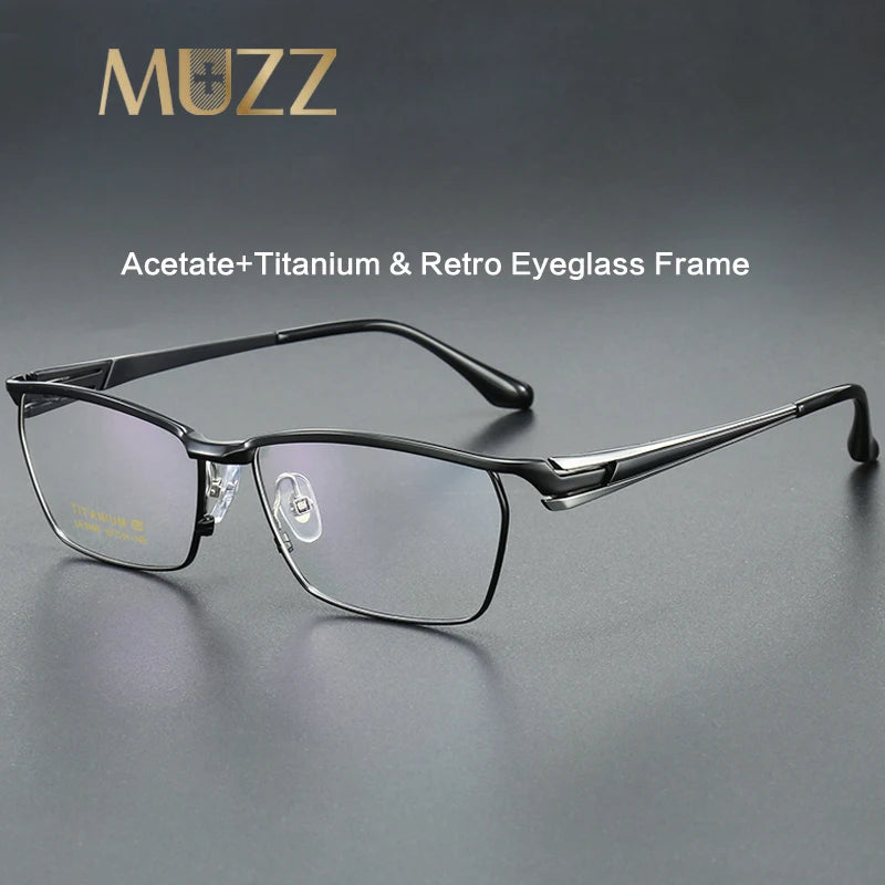 Muzz Men's Full Rim Polygon Square Titanium Acetate Eyeglasses 96195