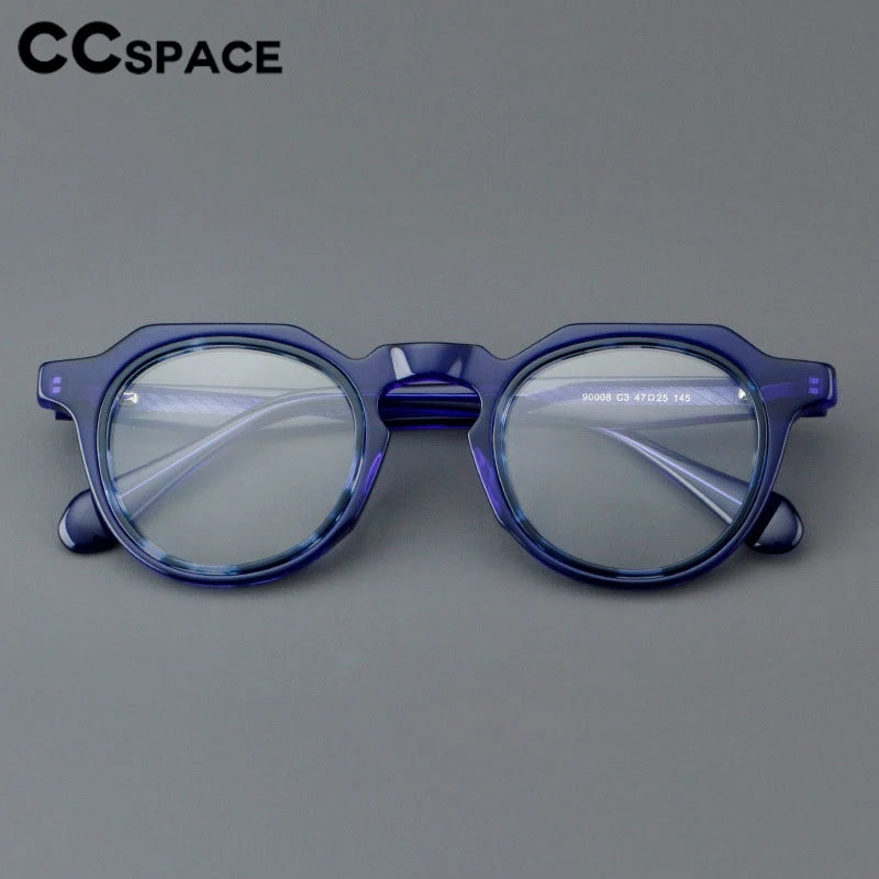 CCspace Unisex Full Rim Flat Top Round Acetate Eyeglasses 301249 Full Rim CCSpace   