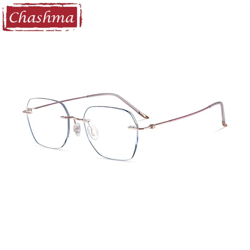 Chashma Ottica Women's Rimless Polygon Screwless Titanium Eyeglasses 7260 Rimless Chashma Ottica Rose Gold Purple C1  