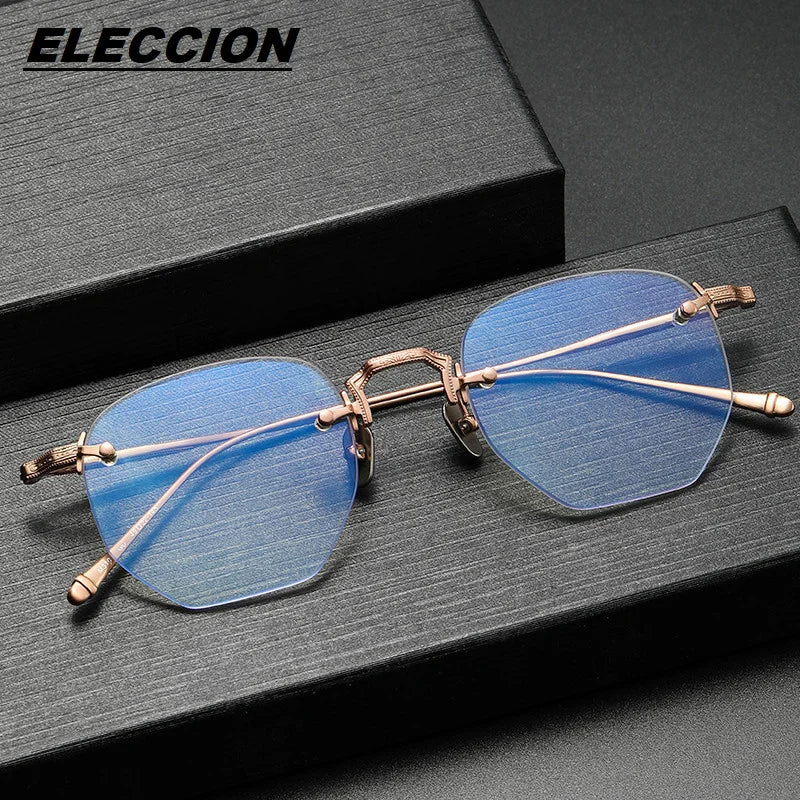 Eleccion Unisex Rimless Polgon Titanium Eyeglasses 43104 Rimless Eleccion