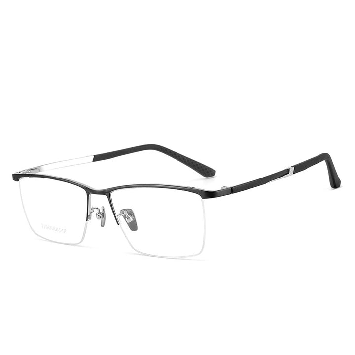 Yimaruili Men's Semi Rim Brow Line Square Titanium Eyeglasses 78103