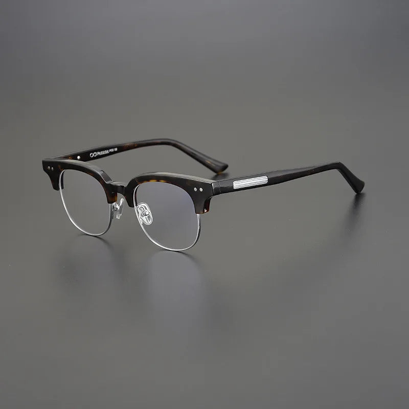 Black Mask Unisex Semi Rim Square Acetate Eyeglasses 15022 Full Rim Black Mask Tortoise-Silver  