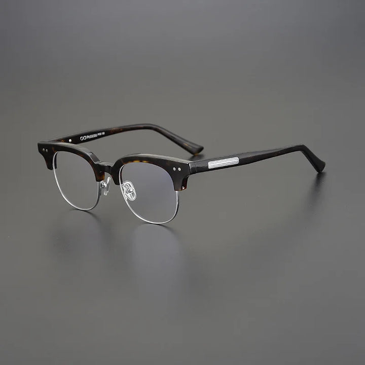 Black Mask Unisex Semi Rim Square Acetate Eyeglasses 15022 Full Rim Black Mask Tortoise-Silver  