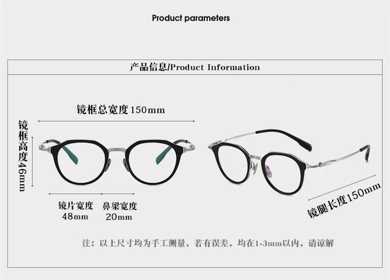 Black Mask Unisex Full Rim Flat Top Oval Titanium Acetate Eyeglasses 880058