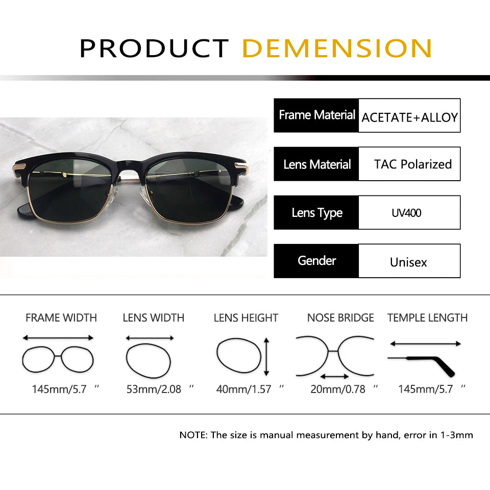Esnbie Unisex Full Rim Square Brow Line Acetate Alloy Sunglasses 24021